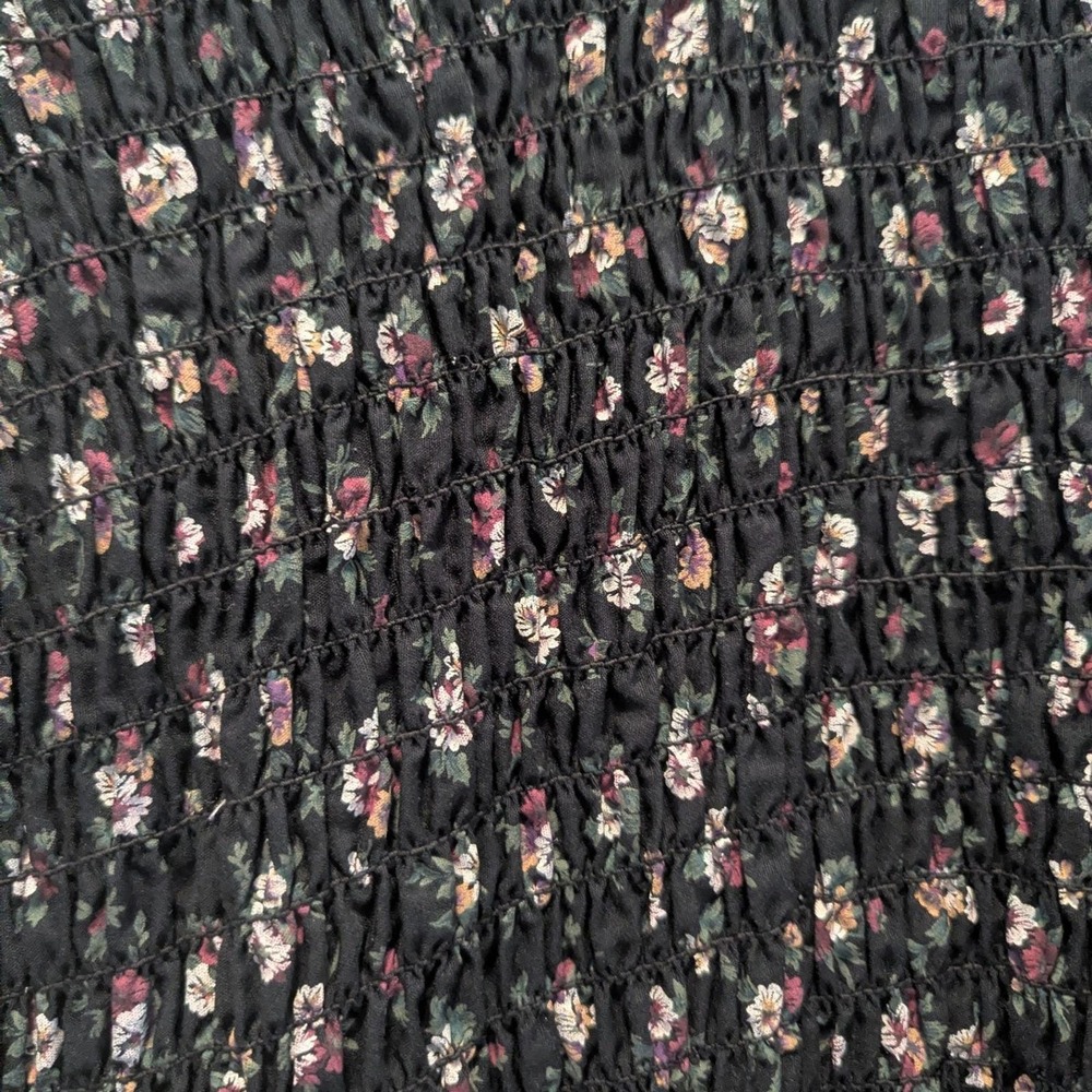 Vtg 90s Dress Black Floral Smocked Bodice Md Cottagecore Prairie Boho Romantic - Picture 9 of 10